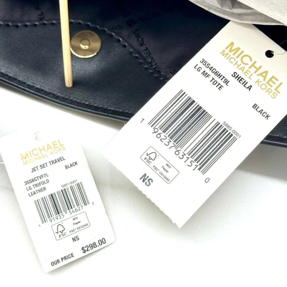 Michael Kors Sheila Large Logo Tote Bag & Matching Trifold Wallet Black/Gold